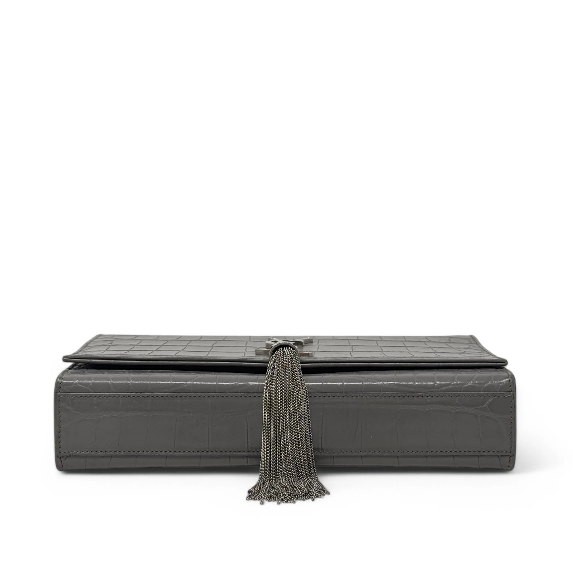Saint Laurent Grey Croc Medium Kate Tassel Bag - Image 5