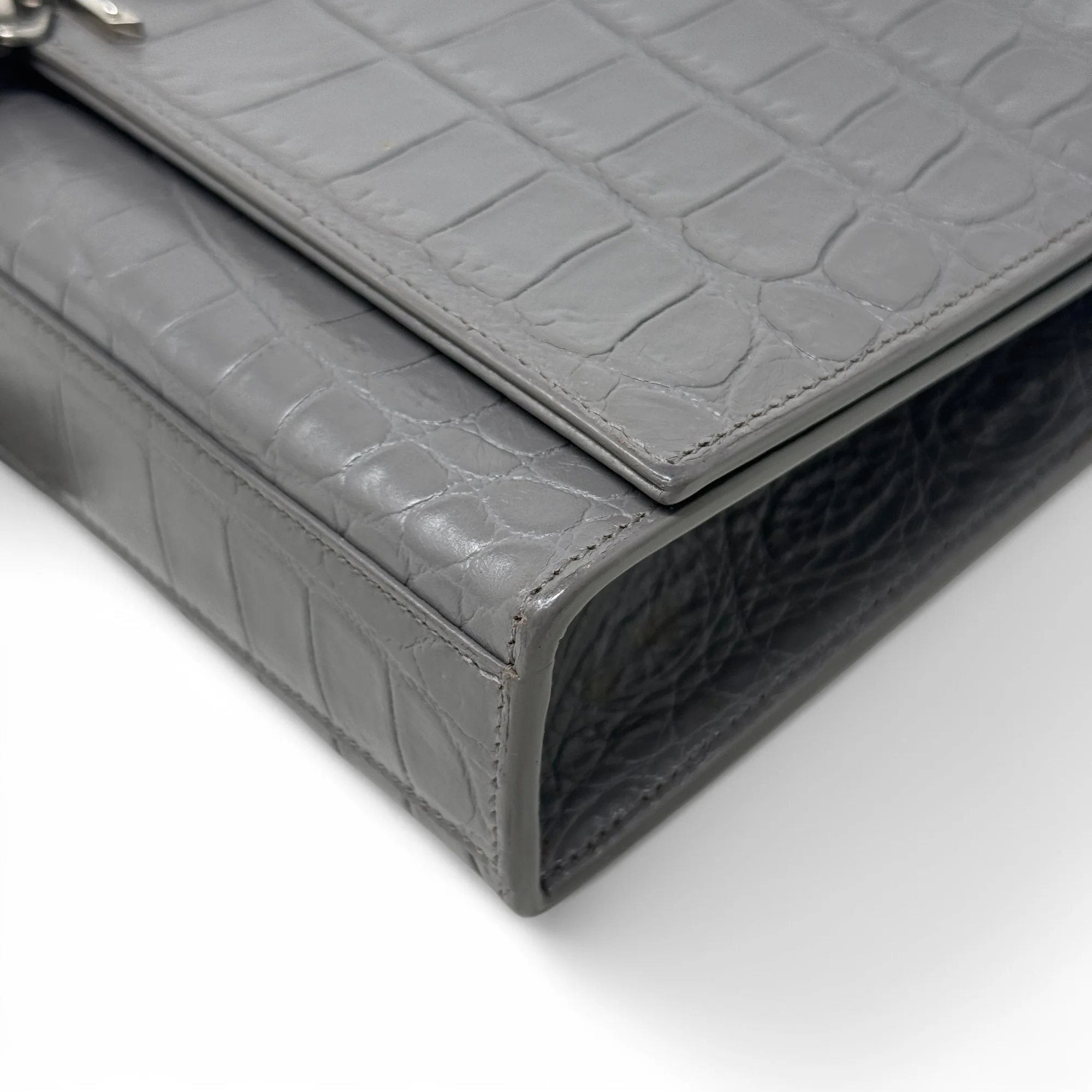 Saint Laurent Grey Croc Medium Kate Tassel Bag - Image 6
