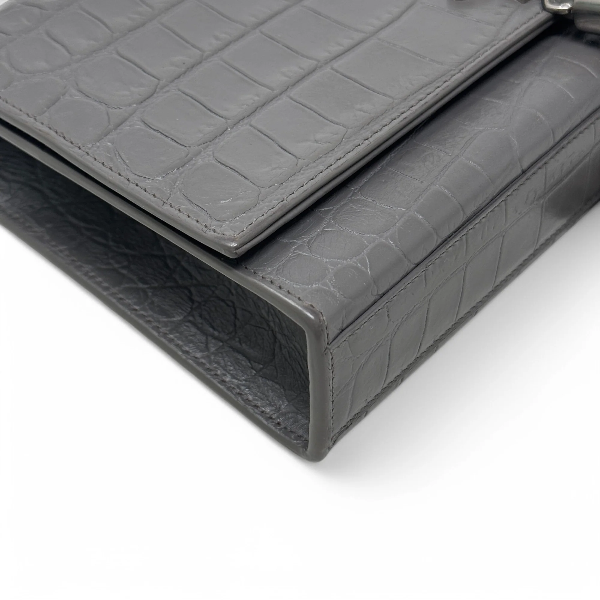 Saint Laurent Grey Croc Medium Kate Tassel Bag - Image 7