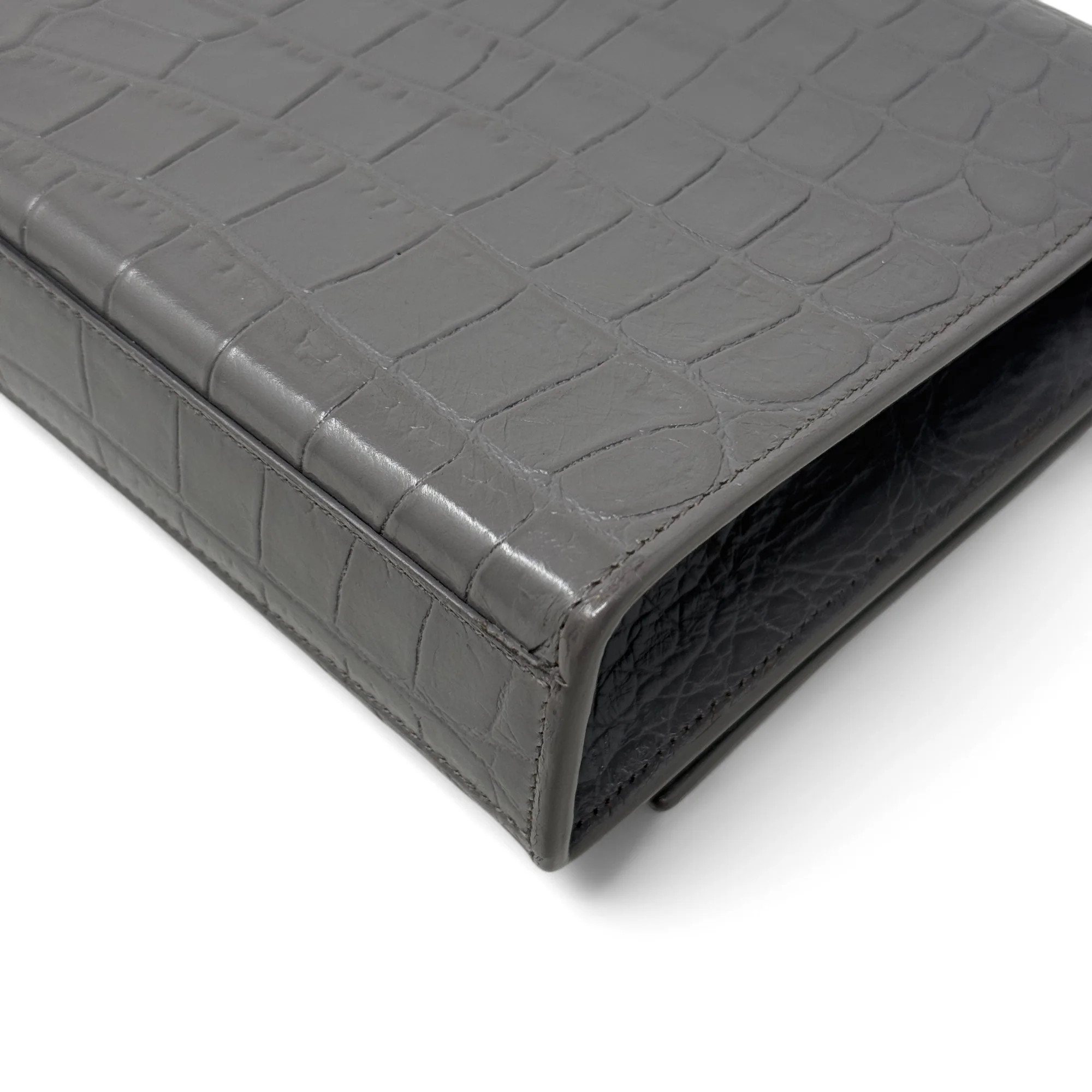 Saint Laurent Grey Croc Medium Kate Tassel Bag - Image 8