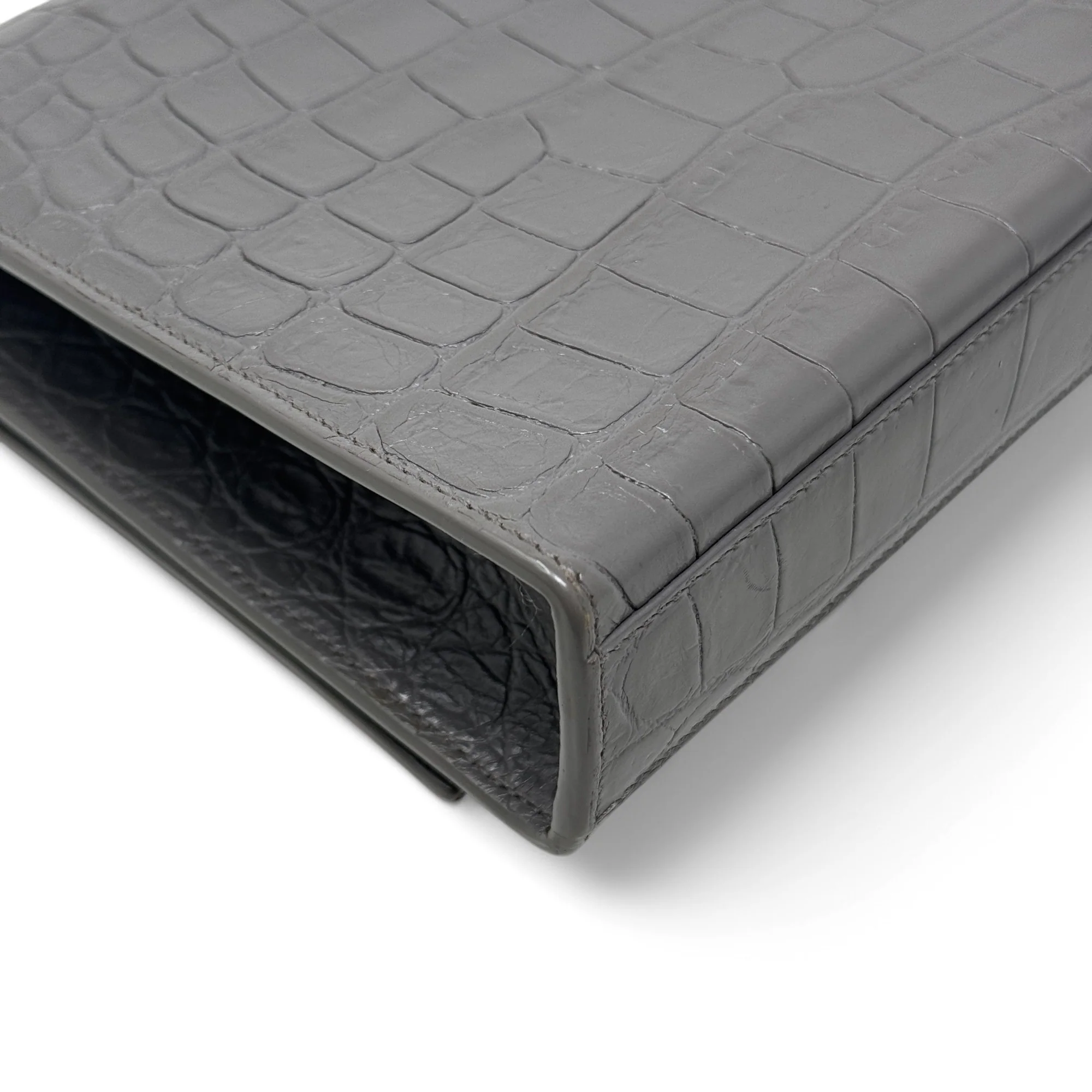 Saint Laurent Grey Croc Medium Kate Tassel Bag - Image 9