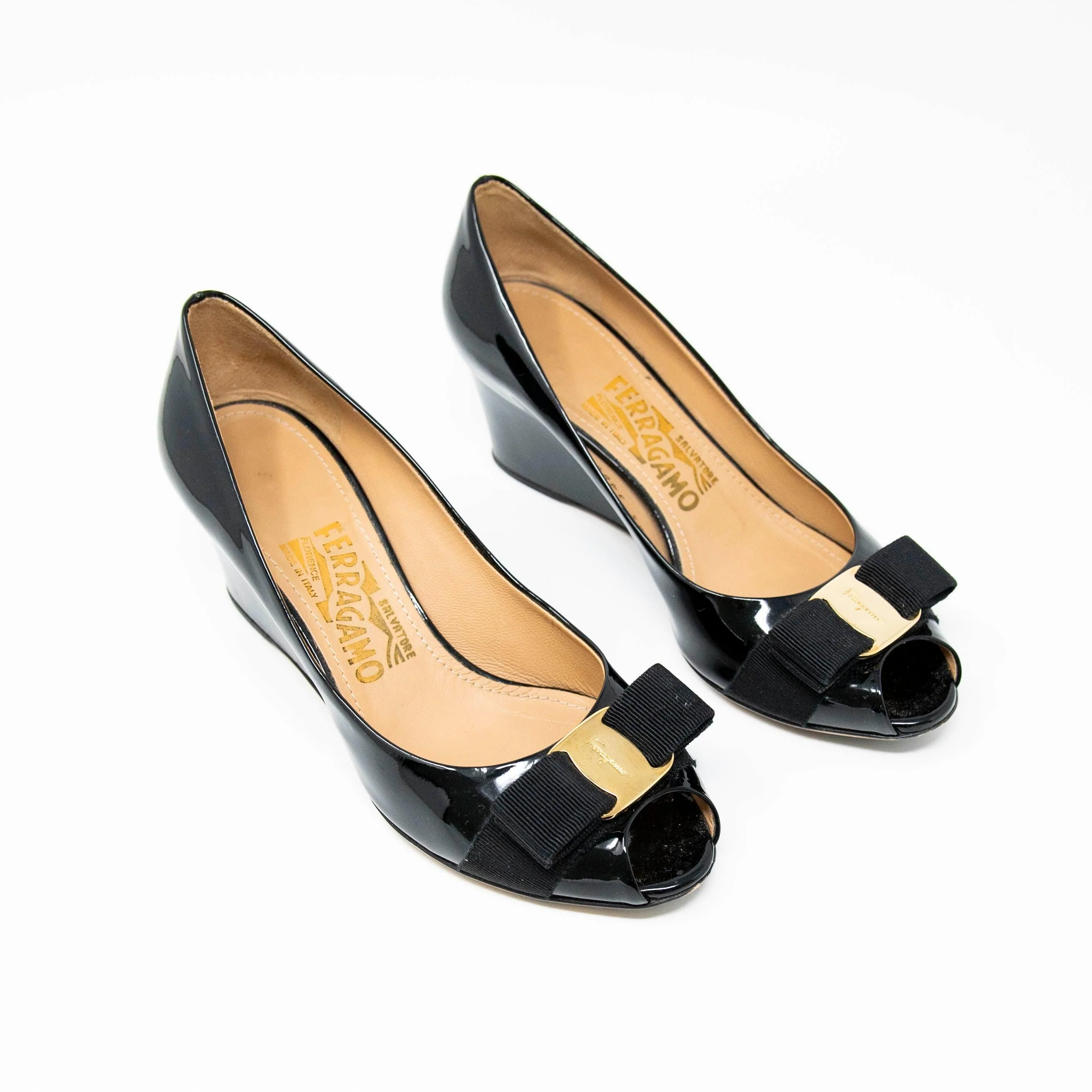 Salvatore Ferragamo Black Sissi Wedges 6 - Image 4