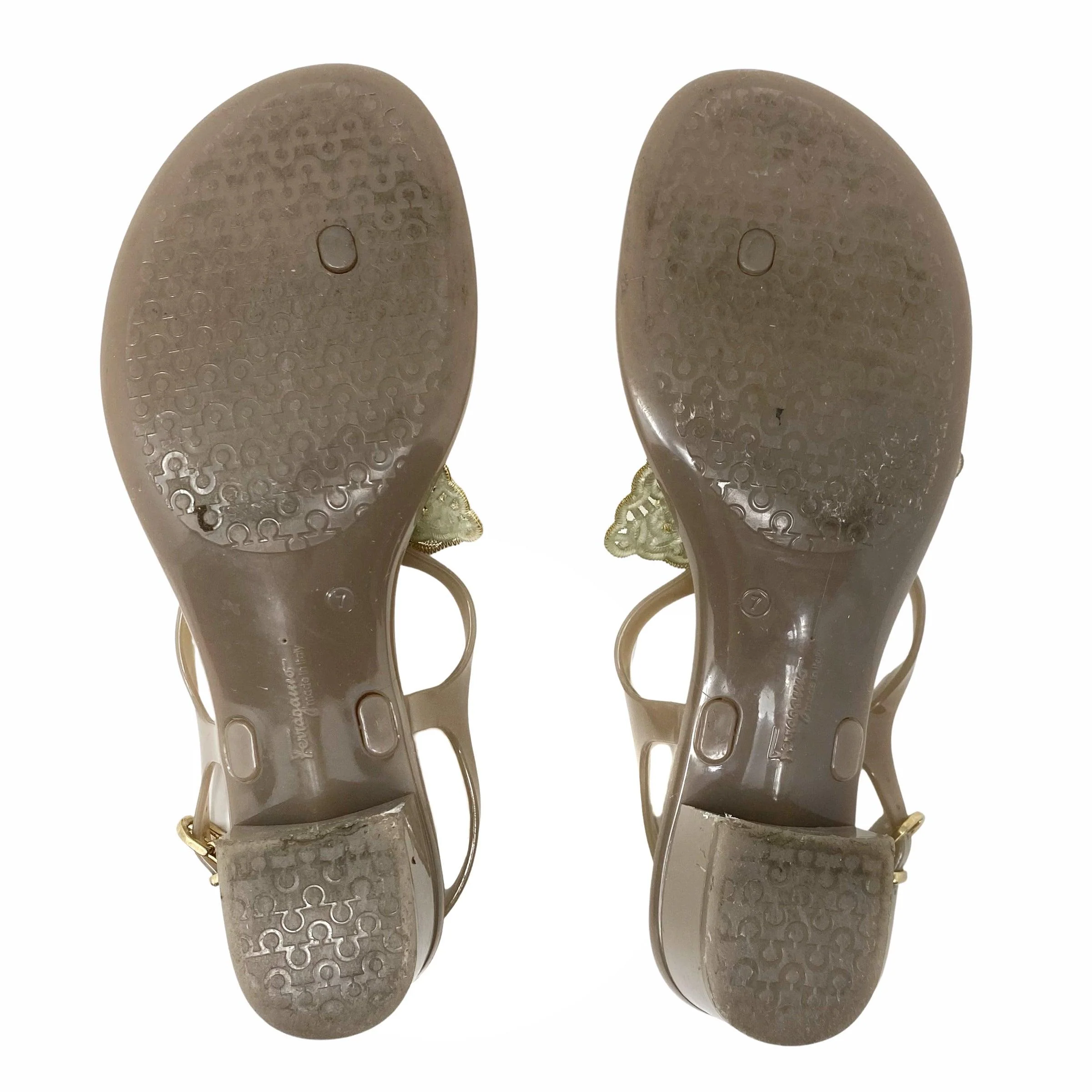 Ferragamo Gold Bow Jelly Sandals 7 - Image 3