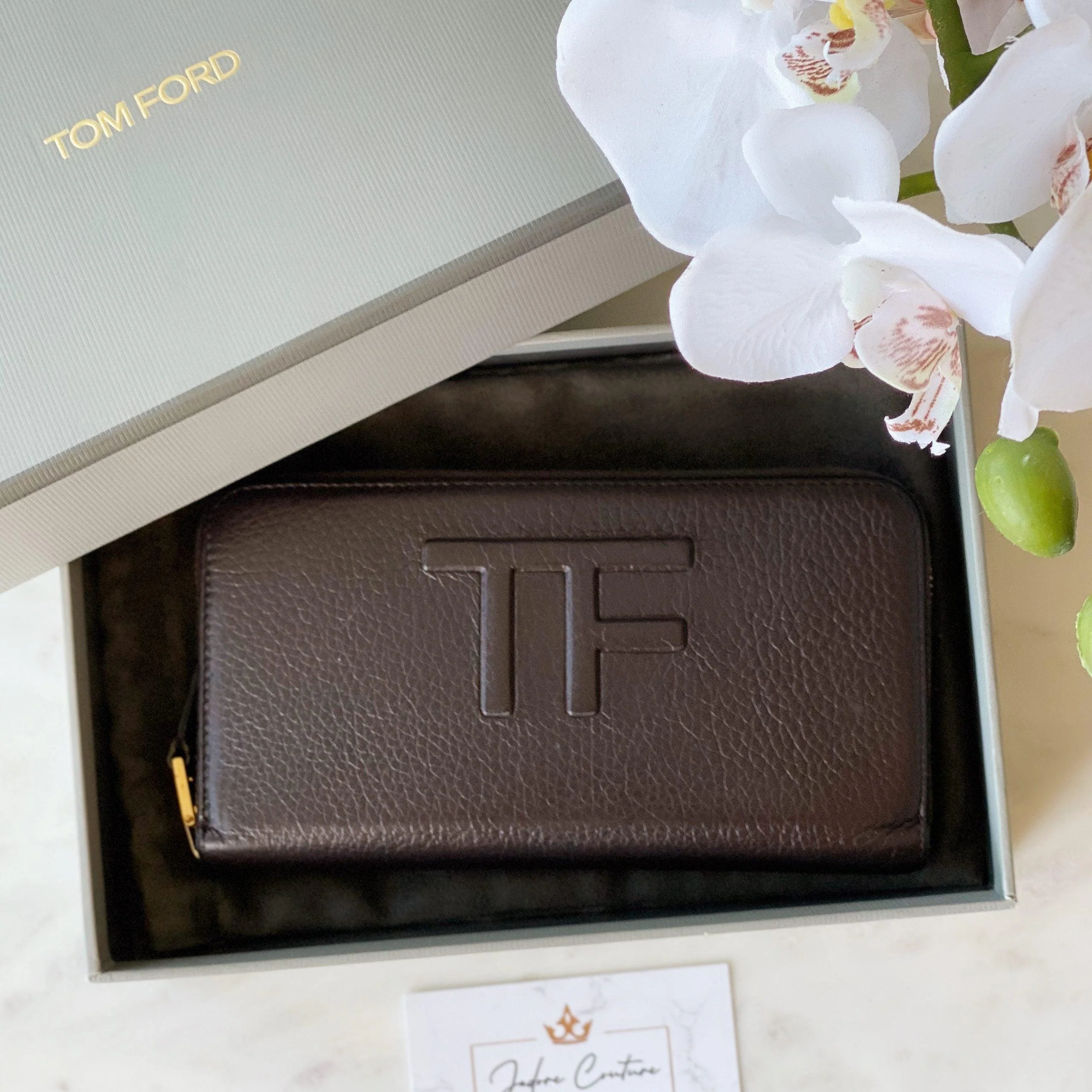 Tom Ford Brown Logo Zippy Wallet - Image 11
