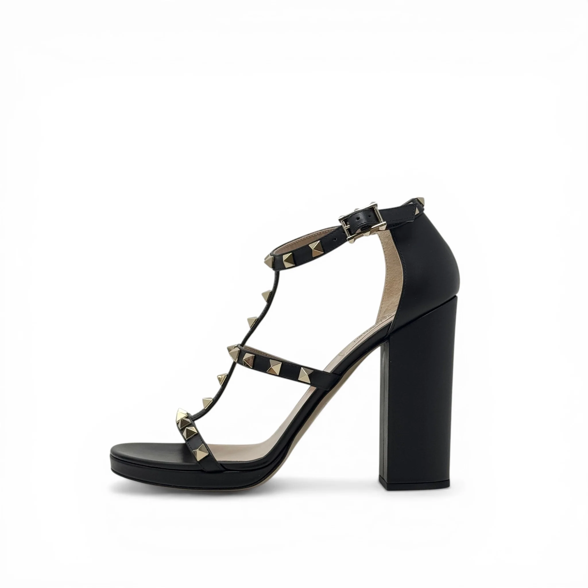 Valentino Black Blockheel Rockstud Sandals 38