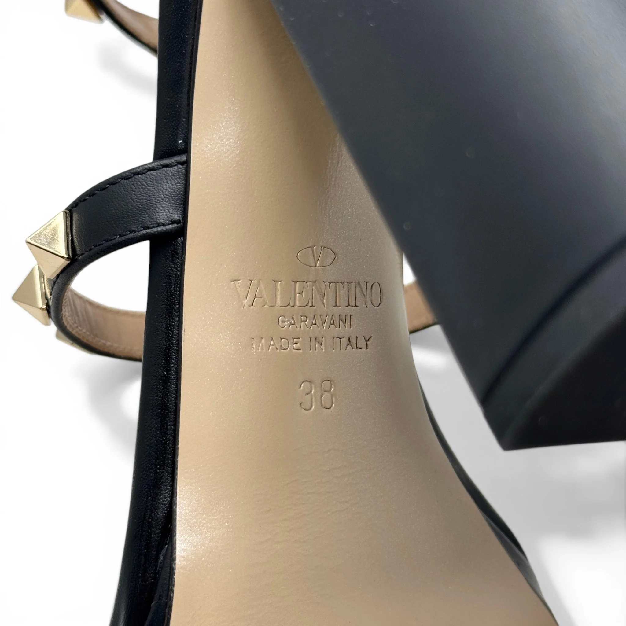 Valentino Black Blockheel Rockstud Sandals 38 - Image 8