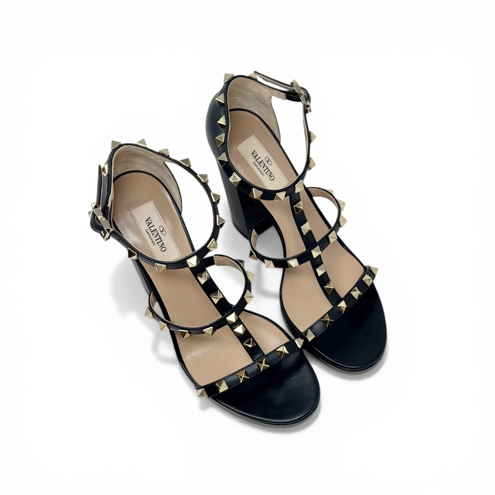 Valentino Black Blockheel Rockstud Sandals 38 - Image 9