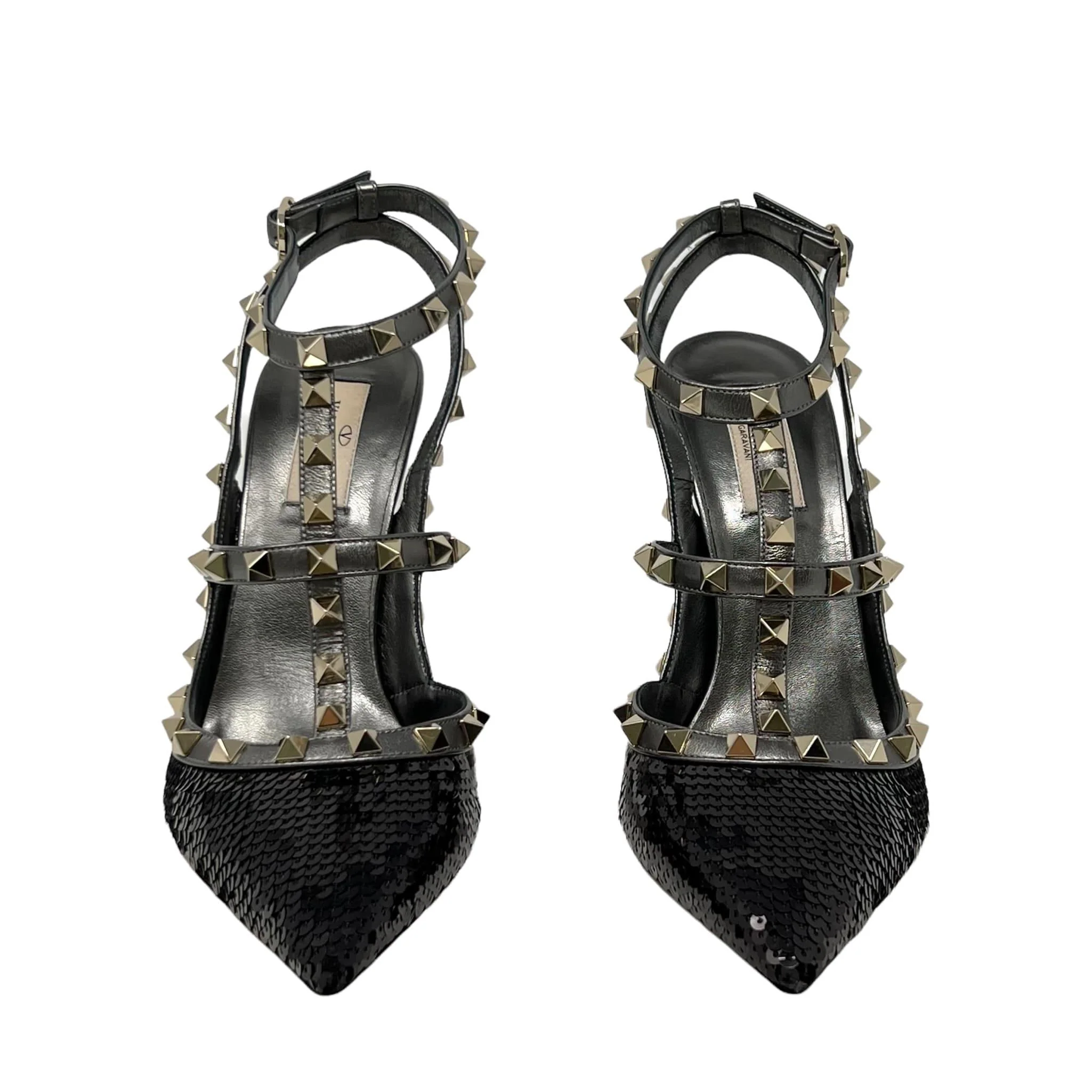 Valentino Black Sequin Rockstud Pumps 40 - Image 3