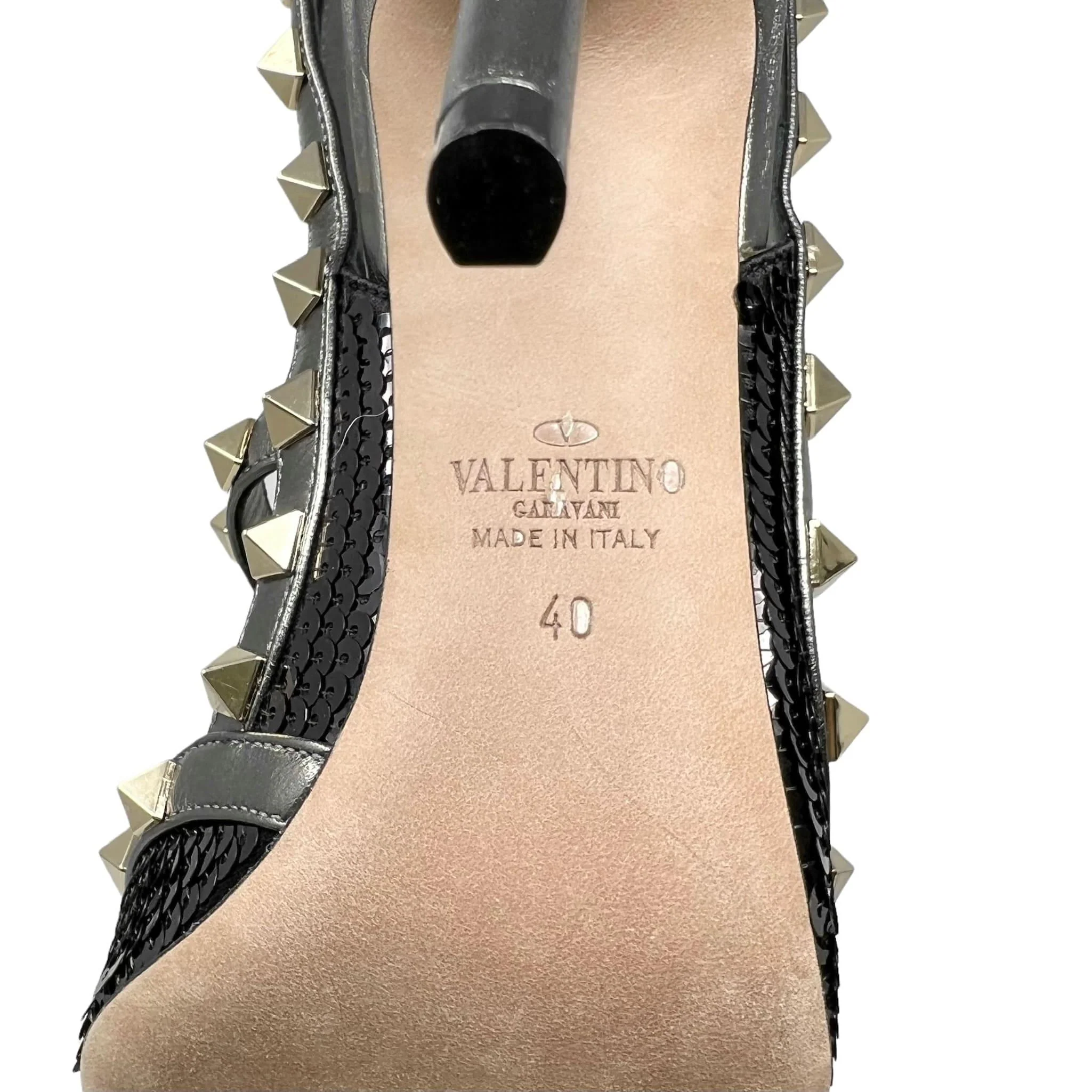 Valentino Black Sequin Rockstud Pumps 40 - Image 6