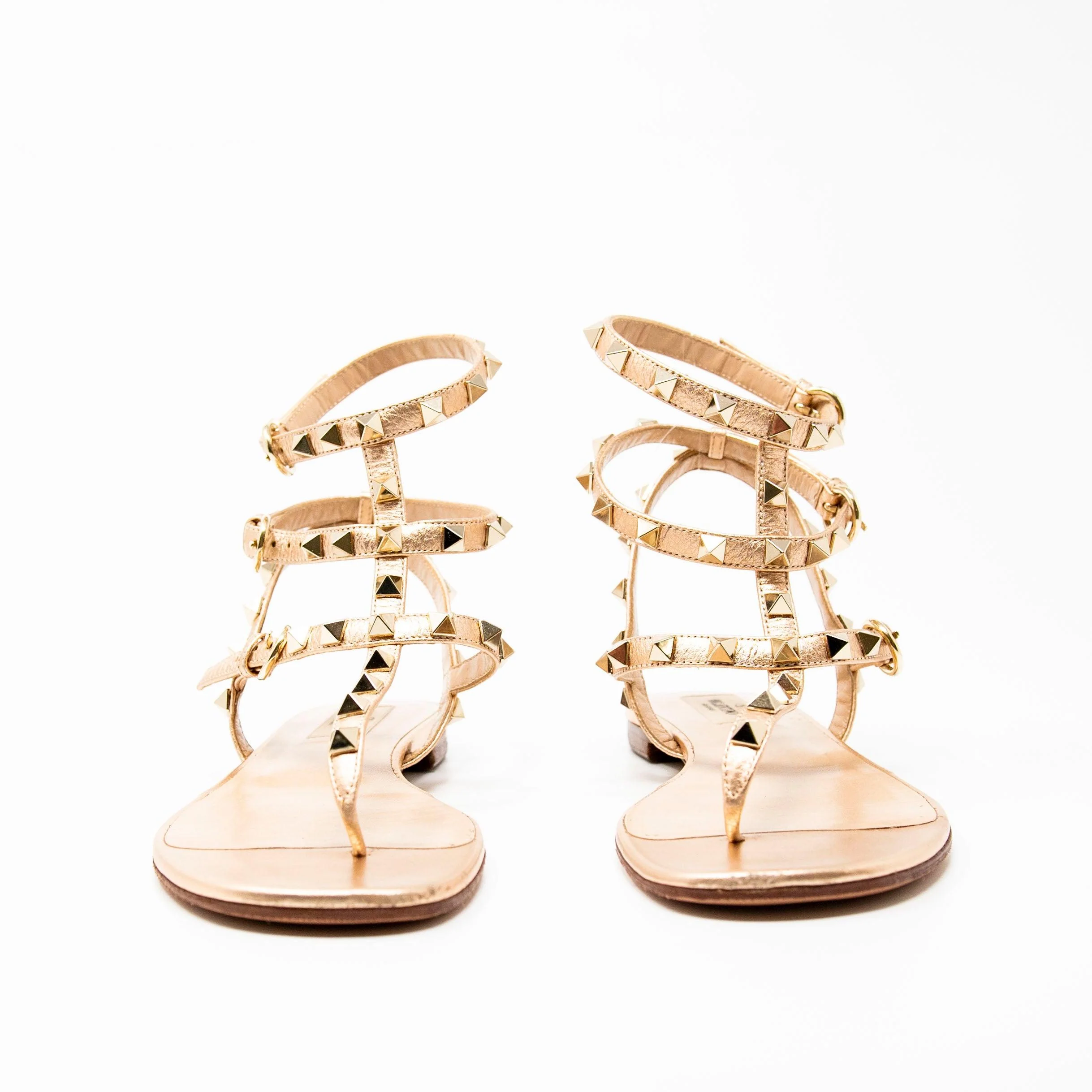 Valentino Rose Gold Rockstud Sandals 37 - Image 3