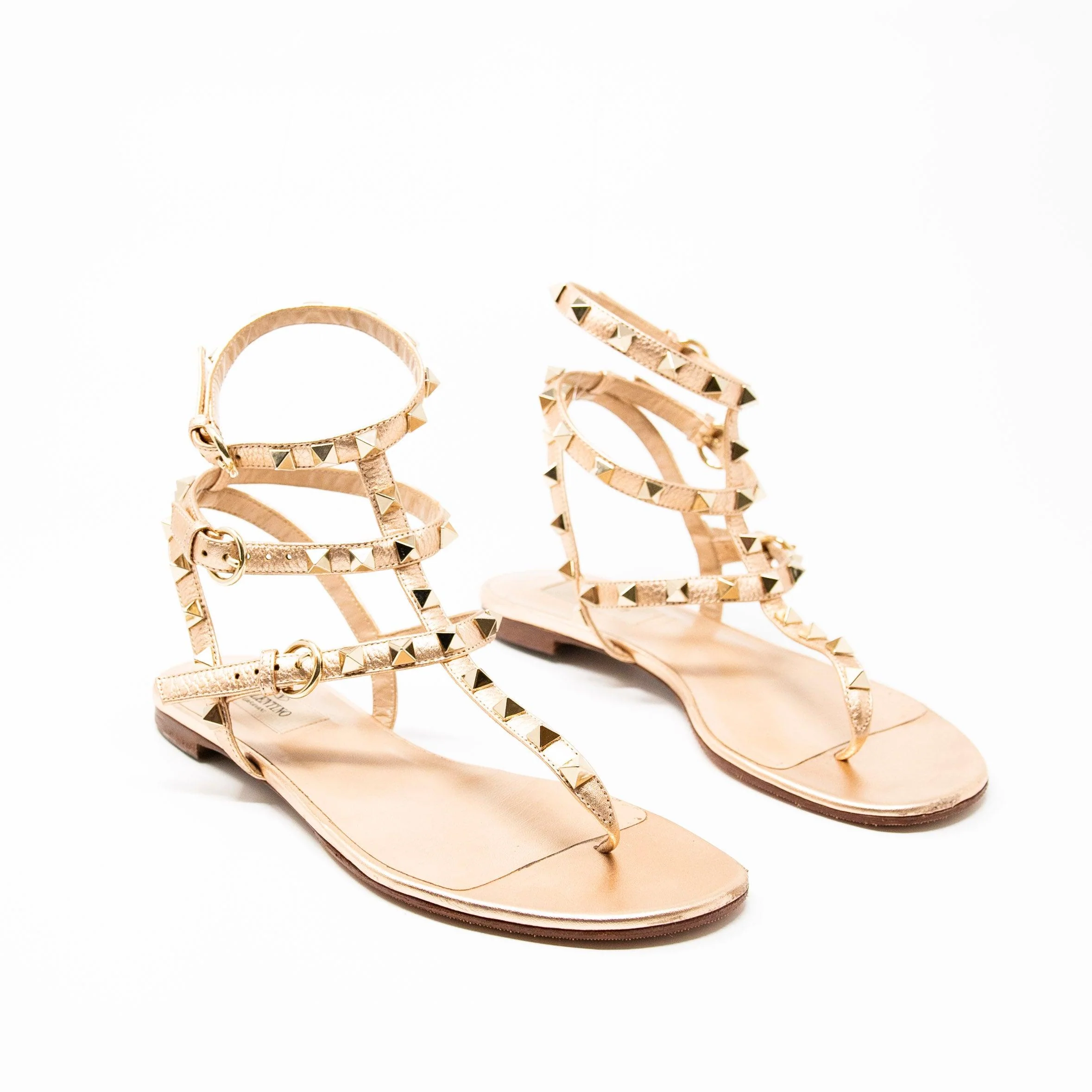 Valentino Rose Gold Rockstud Sandals 37 - Image 4