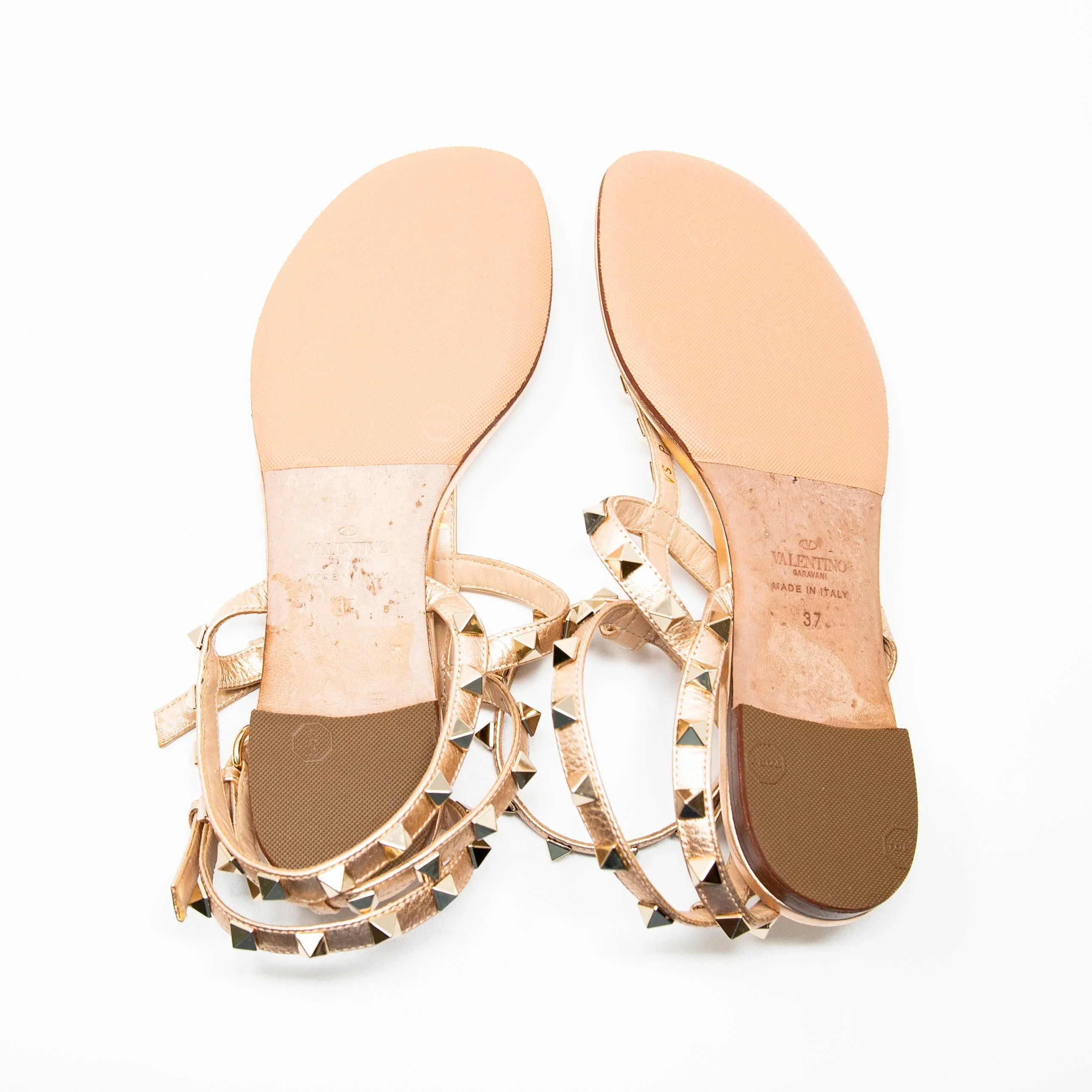 Valentino Rose Gold Rockstud Sandals 37 - Image 8