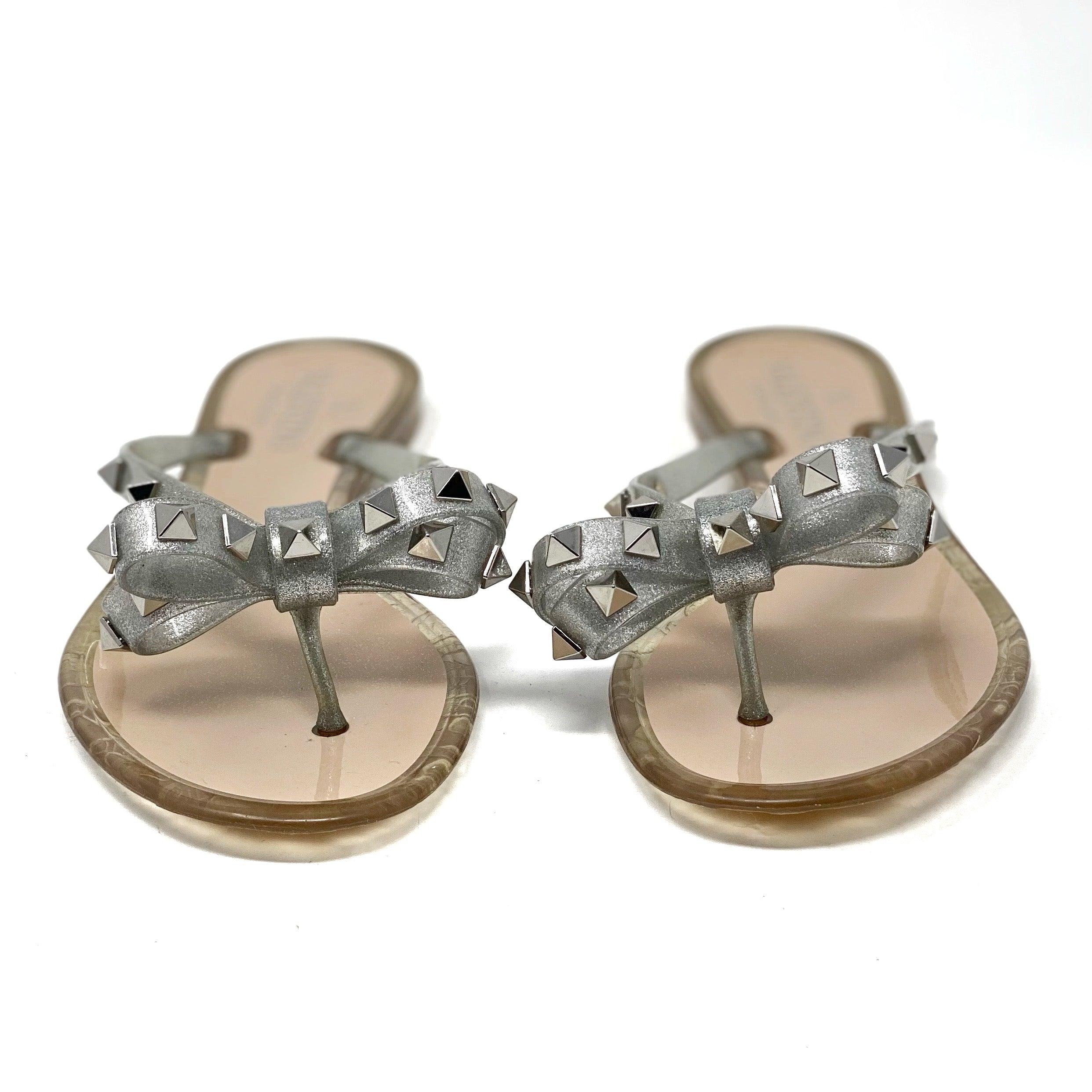 Valentino Silver Rockstud Jelly Sandals 36 - Image 2